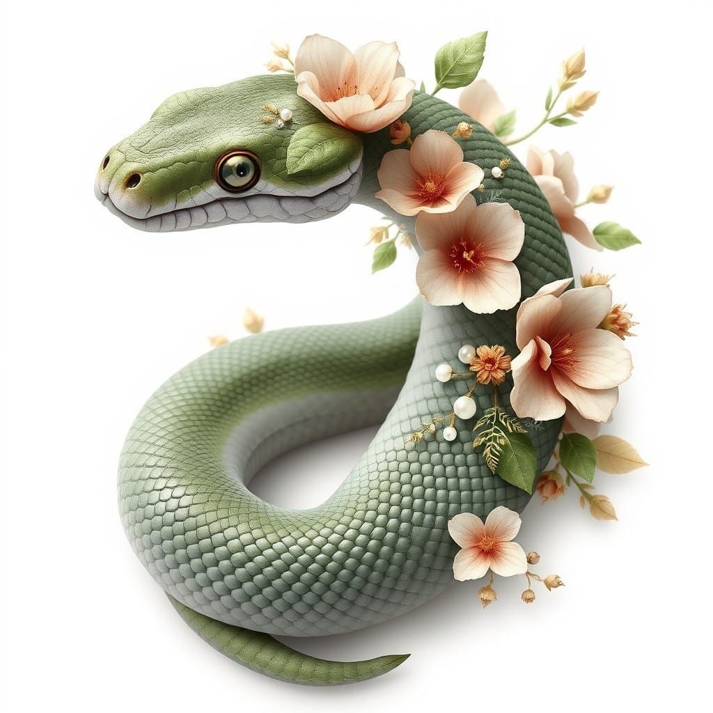Whimsical Gothic Snake Surrounded by Pastel Florals