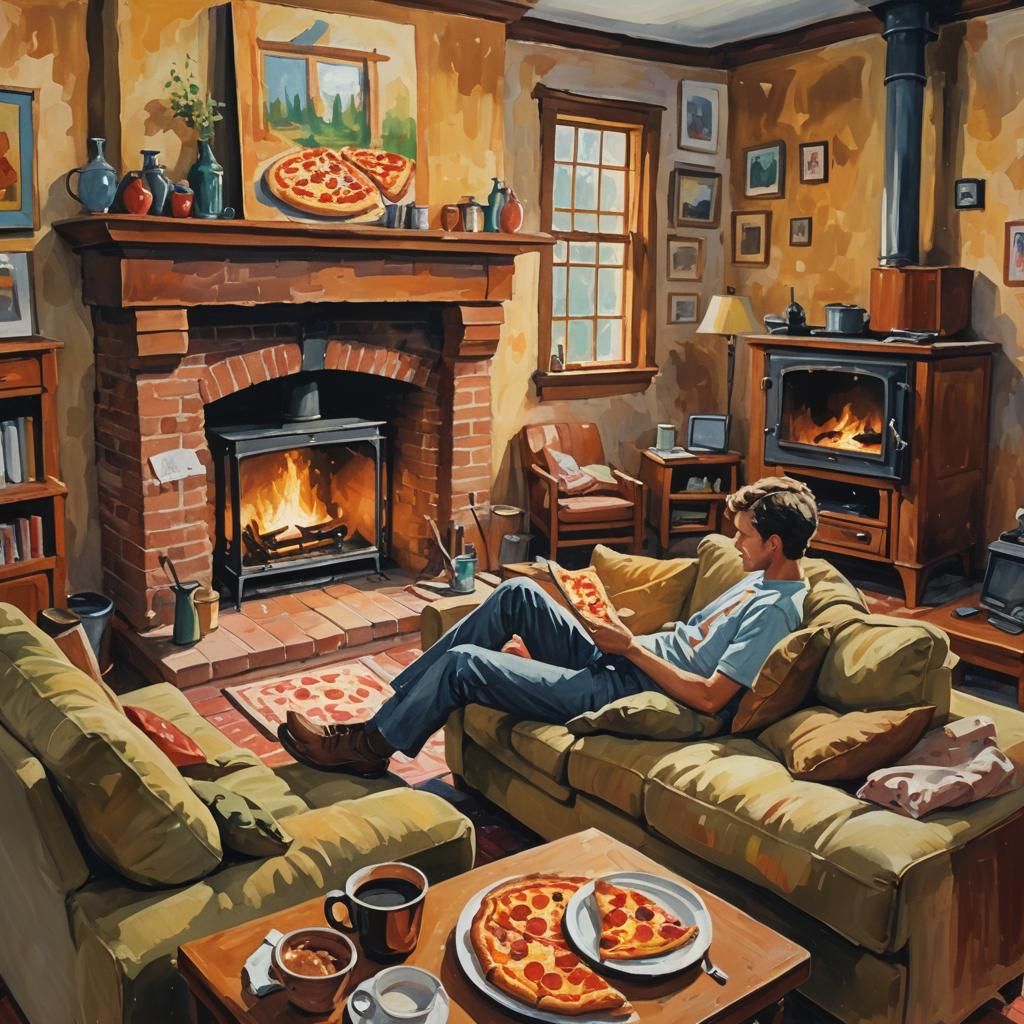 Cozy Evening Lounging: An Impressionist Gouache Painting