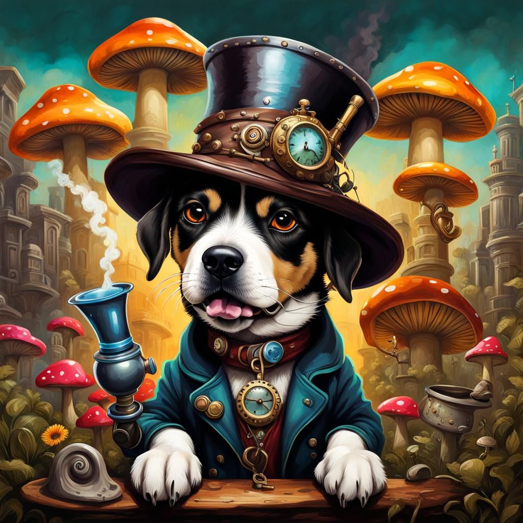 Steampunk Dog Smoking Pipe Graffiti Art