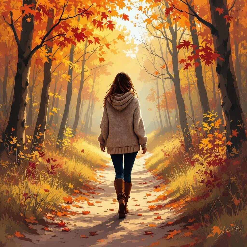 Autumnal Forest Stroll: Digital Painting Aesthetic