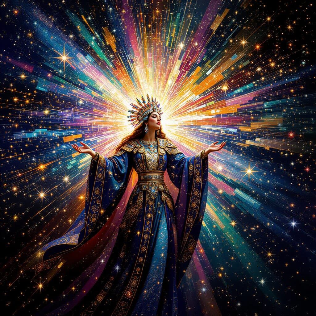 Cosmic Entity Eruption in Byzantine Mosaic Style