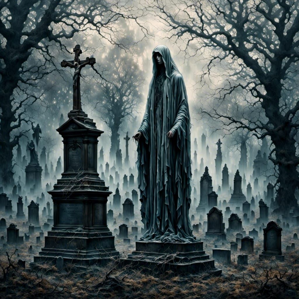 Dark and Ghostly Graveyard Scene
