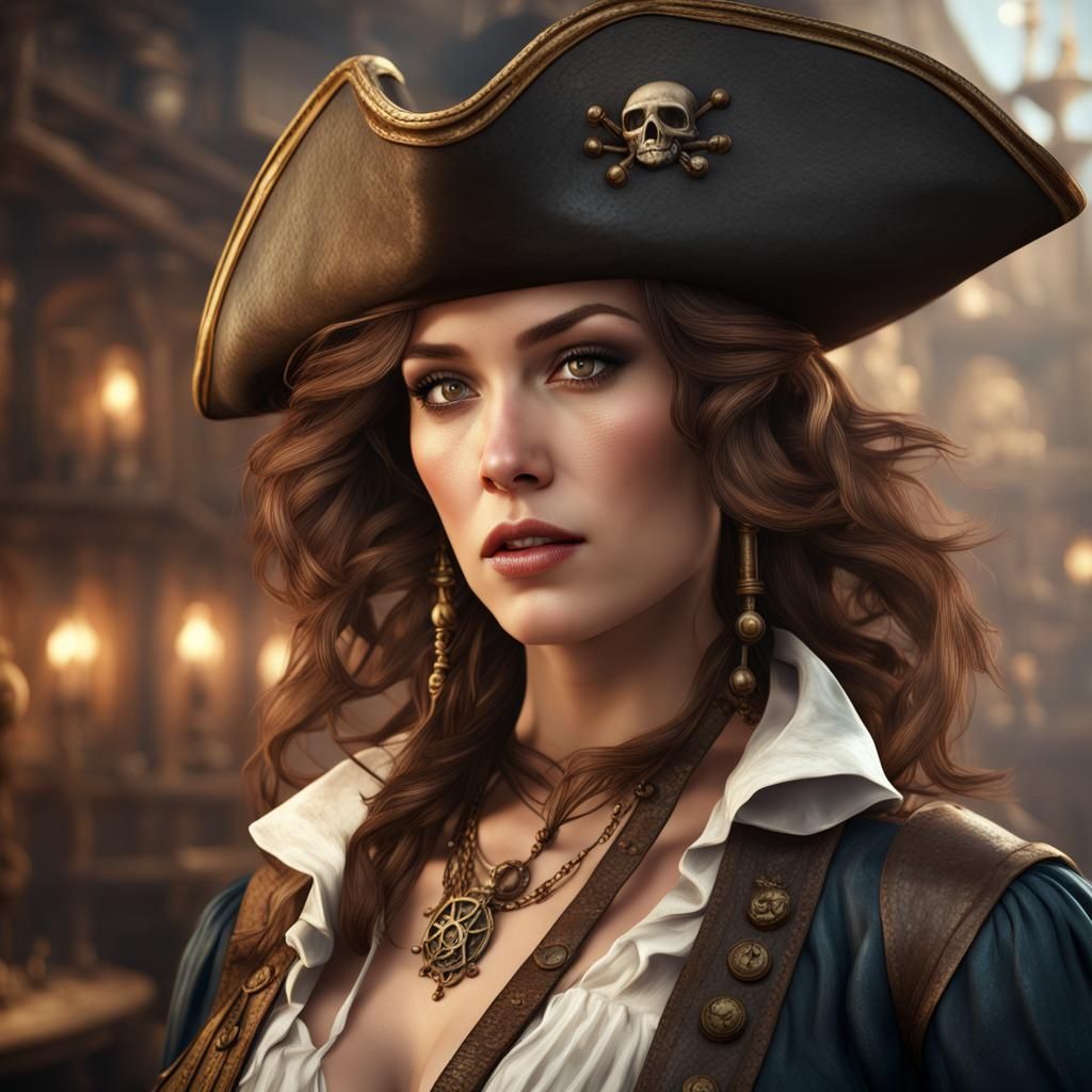 Beautiful Pirate Woman in Detailed Matte Painting