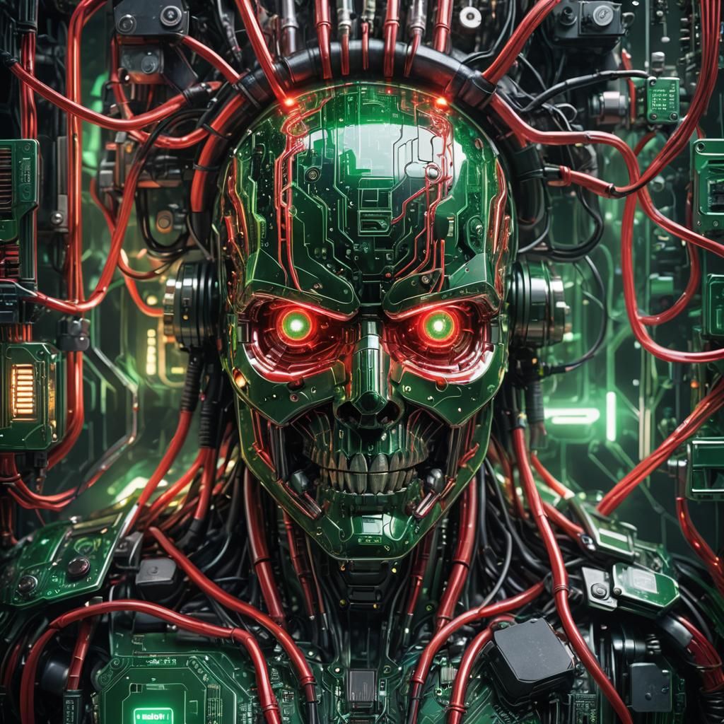 Steampunk Cyborg with Glowing Circuit Board