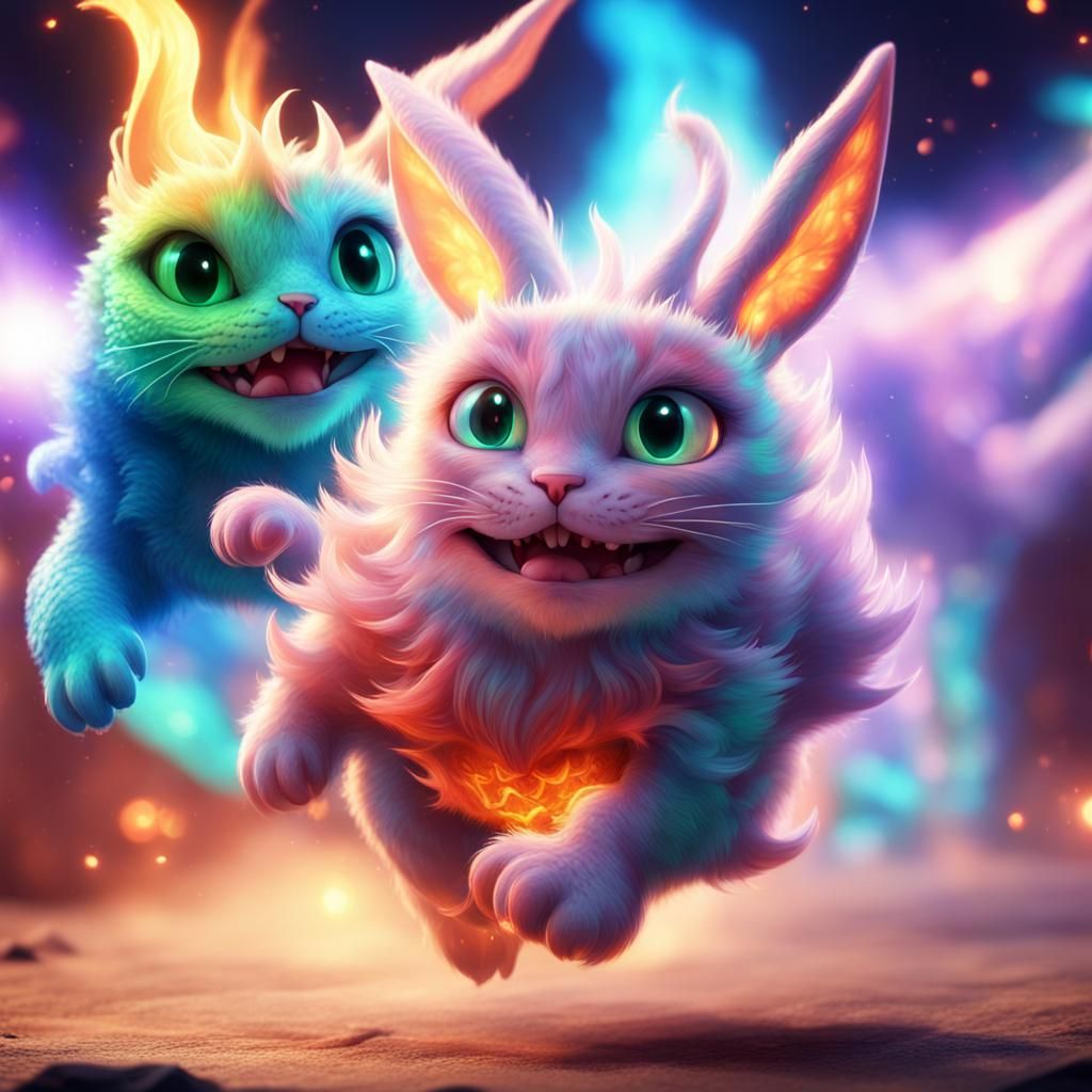 Dragon Cat Bunny in Fae World: 3D Render