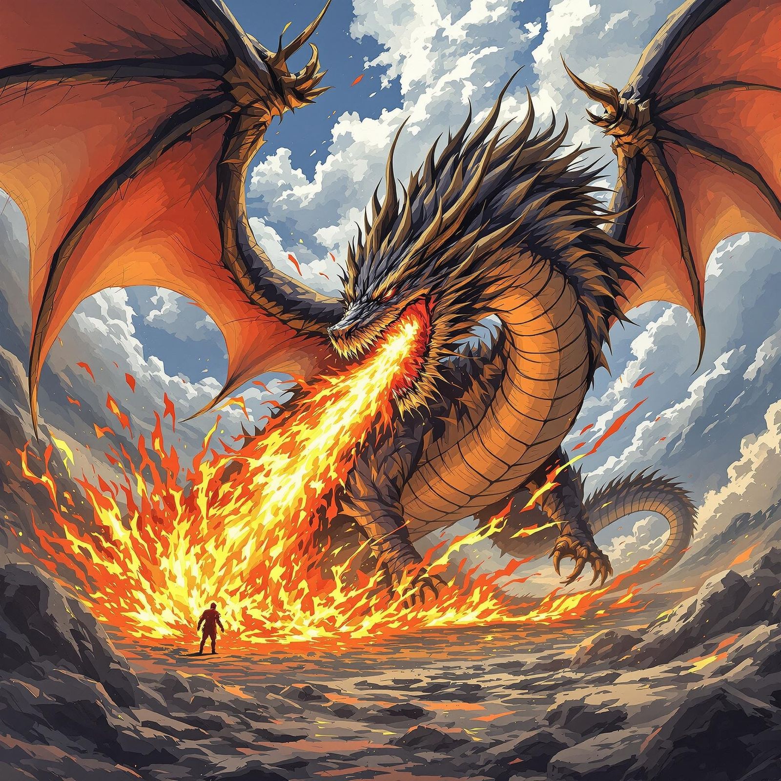 Epic Anime Dragon Portrait Roars in Battle