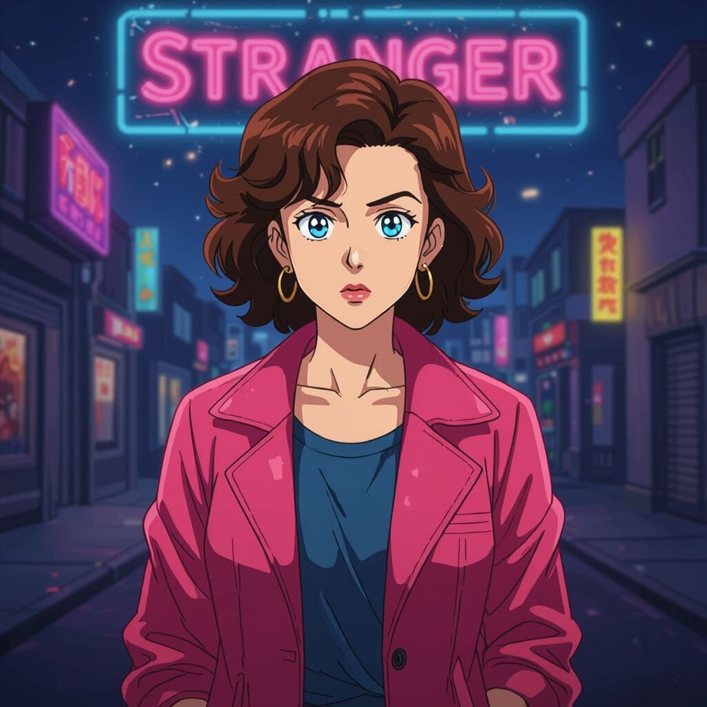 Eleven from Stranger Things in 80s Anime Style
