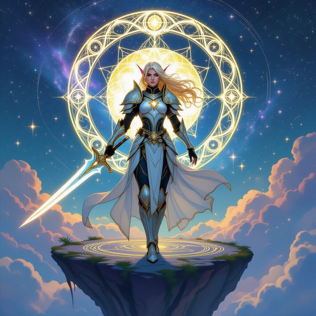 Celestial Elf Warrior in Art Nouveau Galaxy