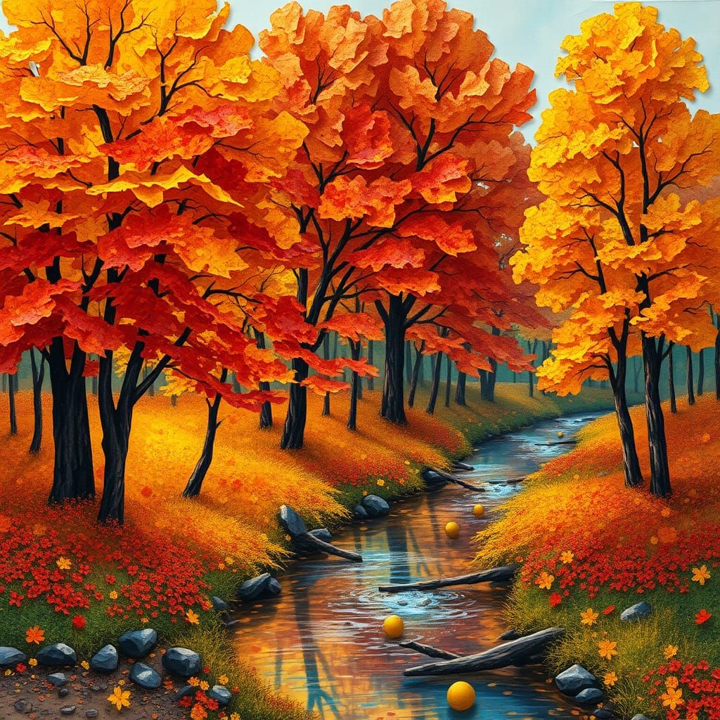 Autumn Trees Collage Art by Creek in 8K