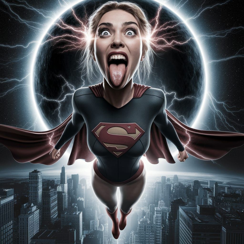 Supergirl Descends from Black Sun in Moody Digital Art Style