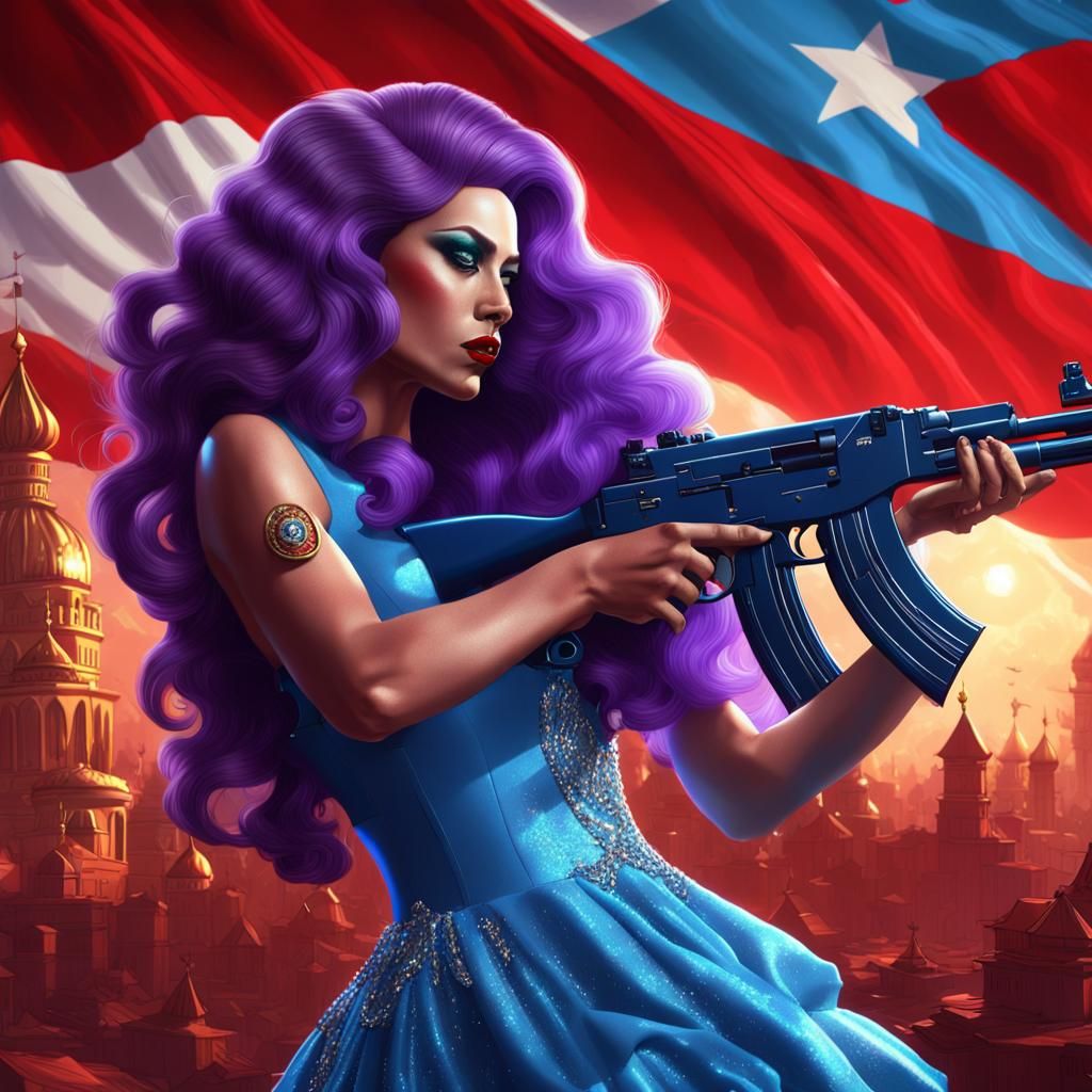 Drag Queen Kisses AK-47 with CCCP Flag