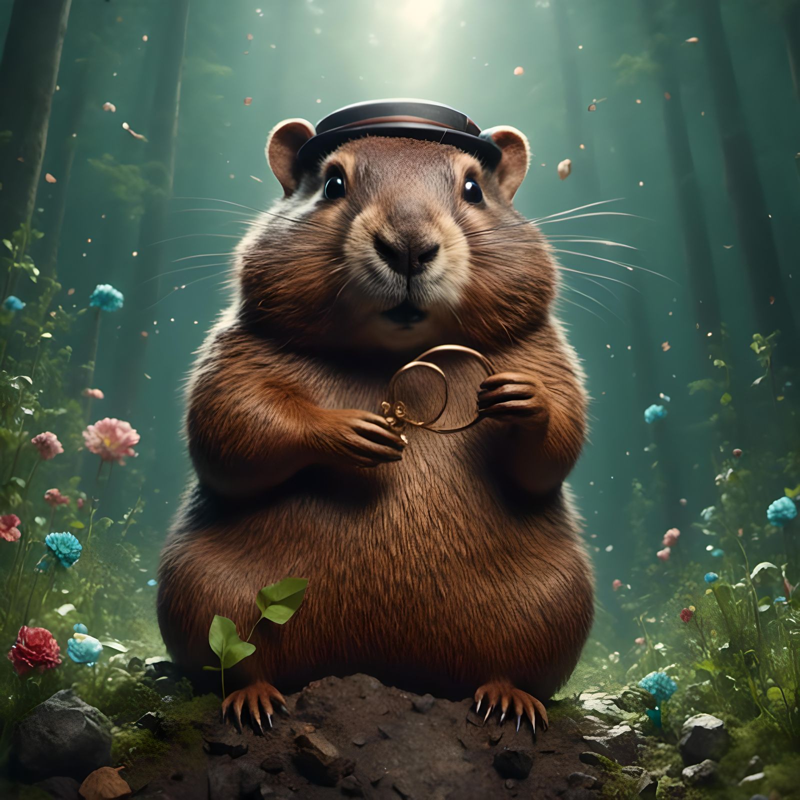 Detailed Groundhog in Underground Home