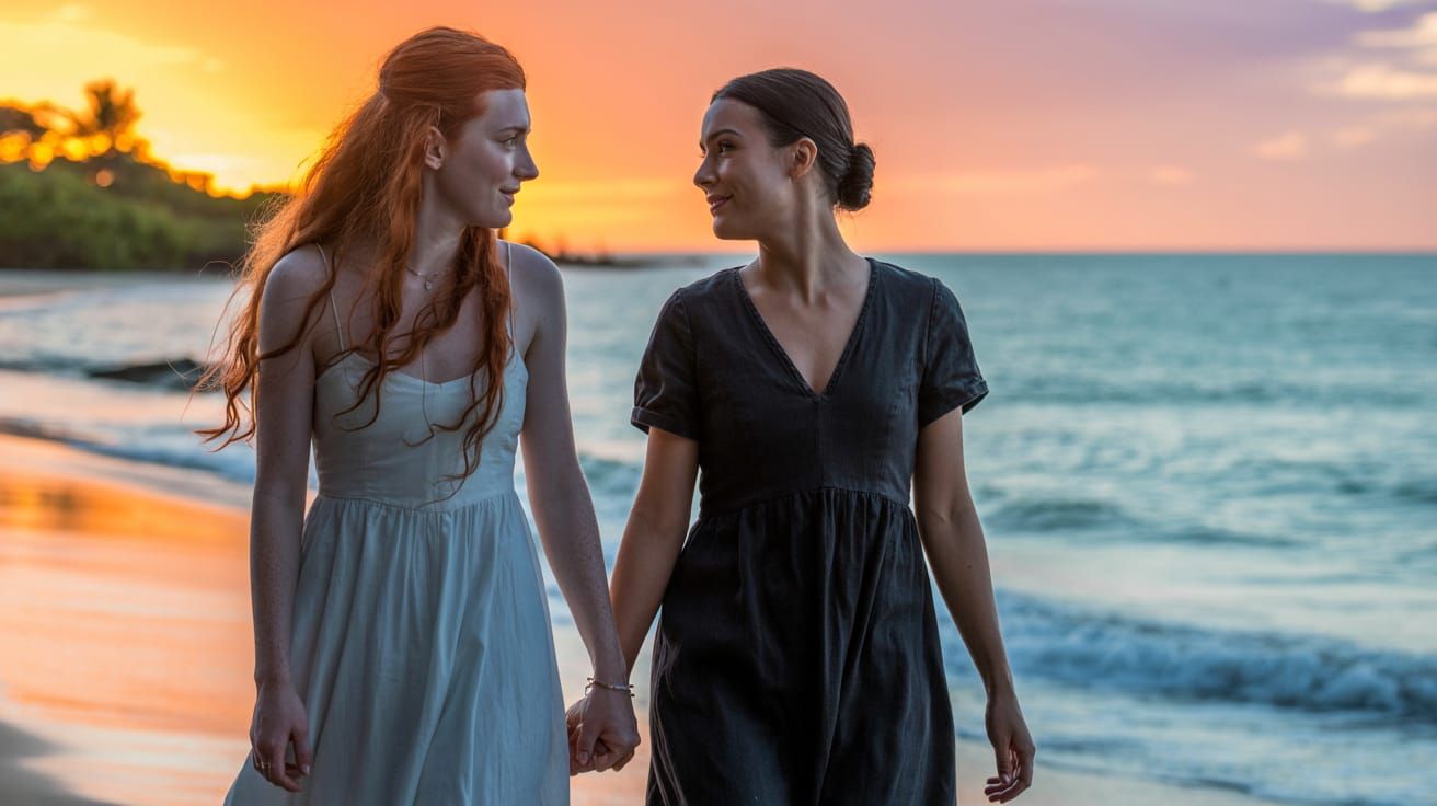 Romantic Beach Sunset: Two Women in Love