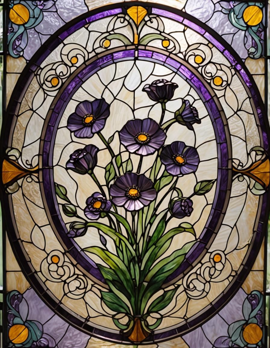 Stained Glass Persian Buttercup in Round Frame