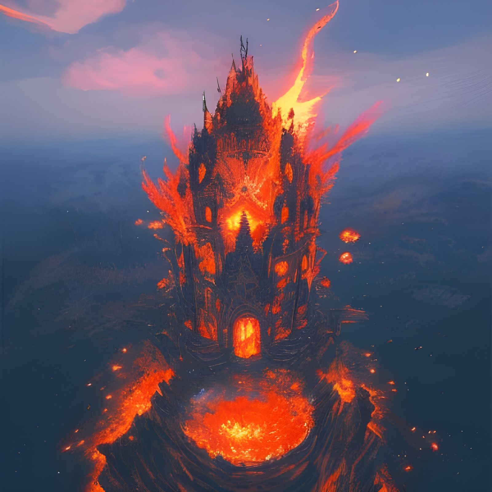 Lava Dark Fantasy Castle on Epic Mountain