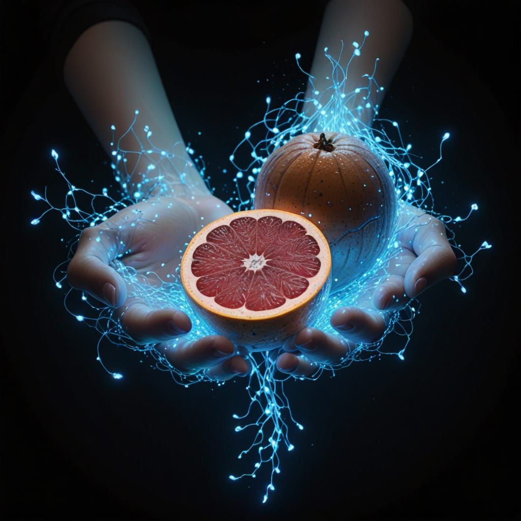 Goth Woman Offers Magical Glowing Grapefruit with Fireflies