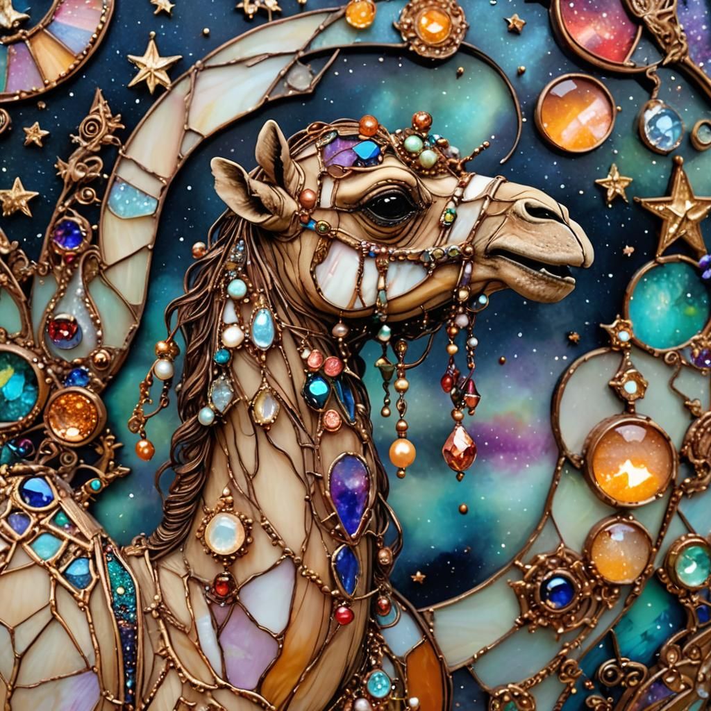 Ethereal Camel in a Cosmic, Glittering Dreamscape