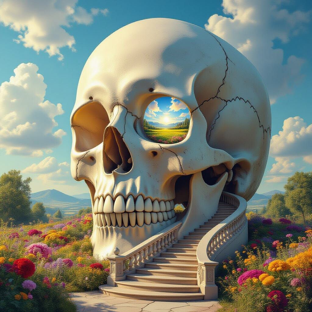 Enchanted Skull Villa with Surreal Staircases