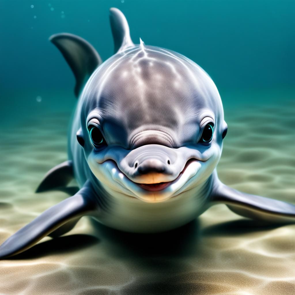 Cute Baby Dolphin Swimming in the Ocean