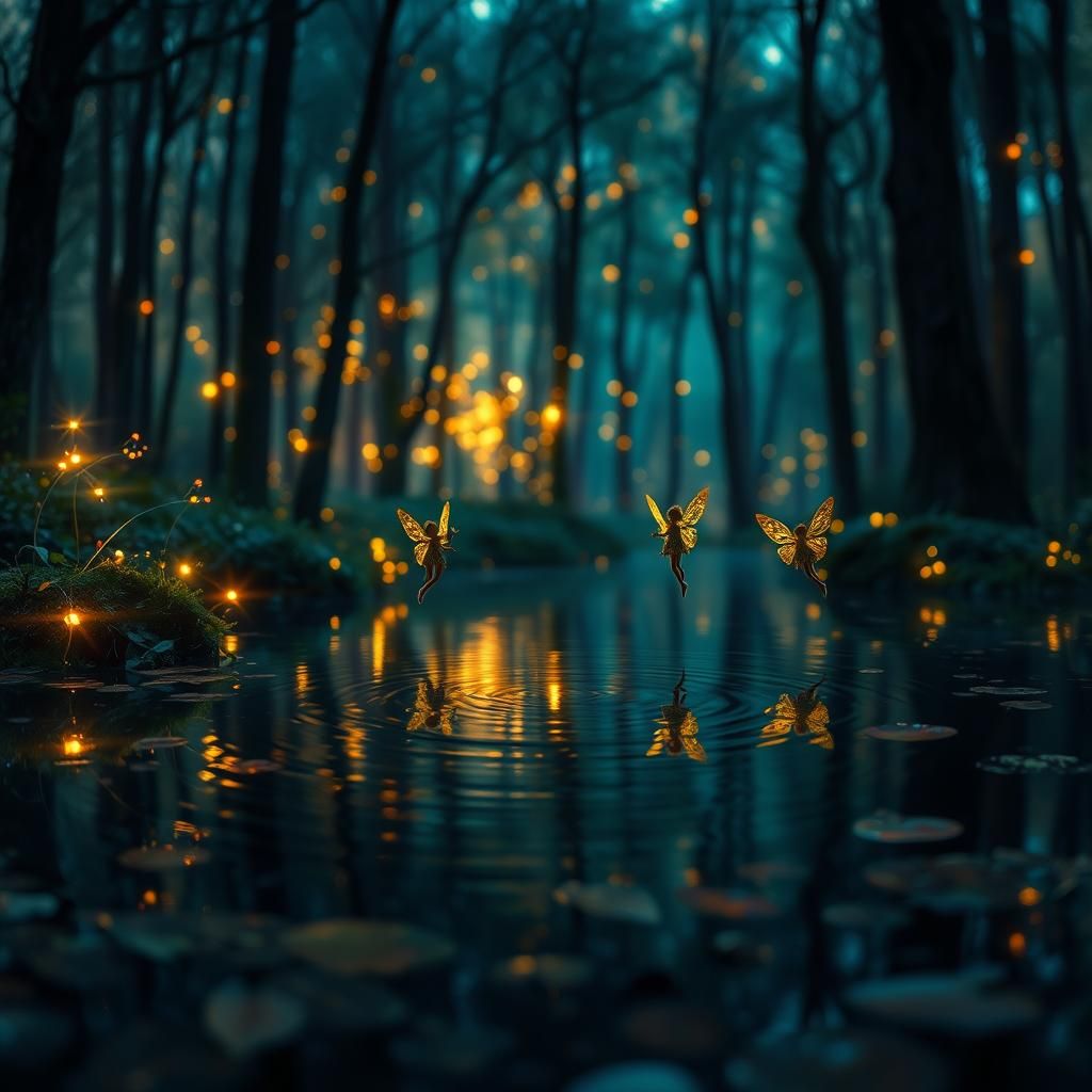 Fairies Dancing in Dark Forest, Klimt Style