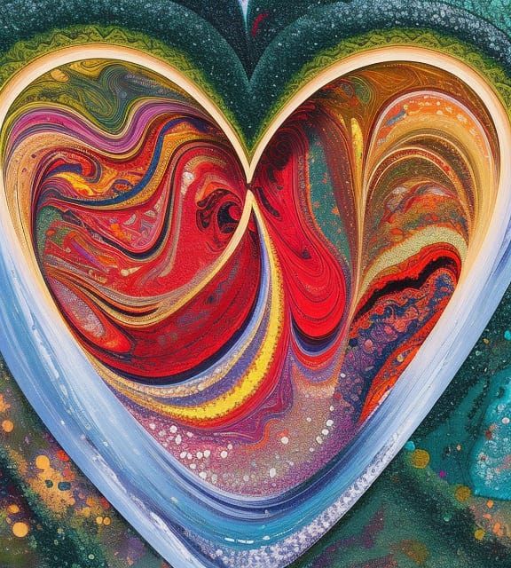 Heart Road: Fluid Gouache Illustration with Marbling