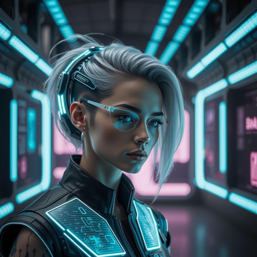 Futuristic Cyberpunk Character with Neon Hair