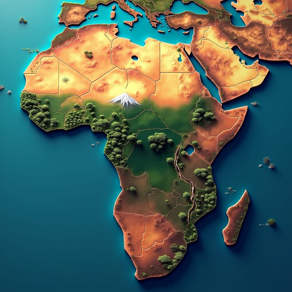 Africa Map in Hexagonal Tiles, Fantasy Concept Art