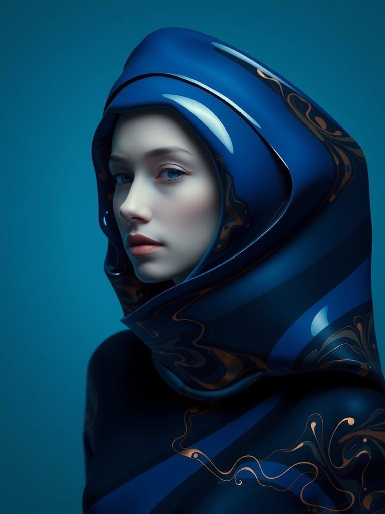 Androgynous Futuristic Figure in Liquid Metal Style