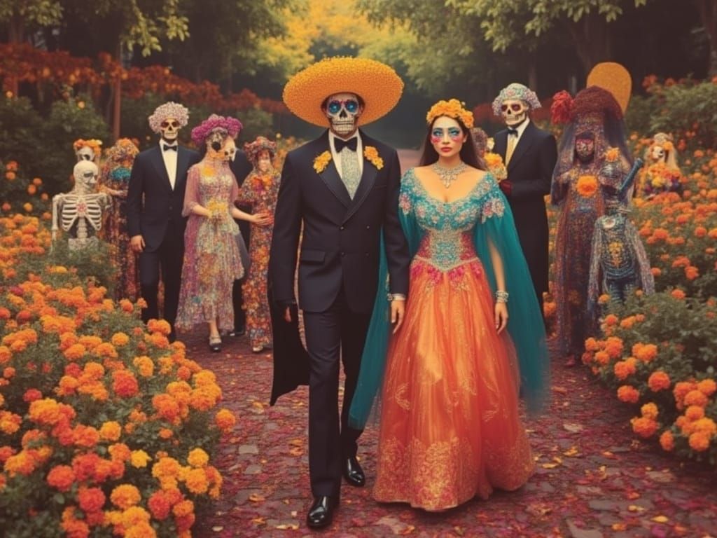 Dia de Los Muertos Celebration in Kaleidoscopic Autochrome