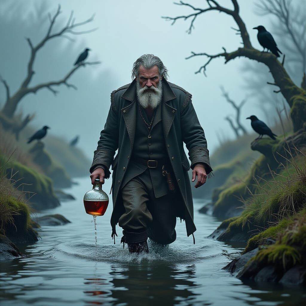 Drunk Fisherman in Crimson Mist by Jagged Rocks