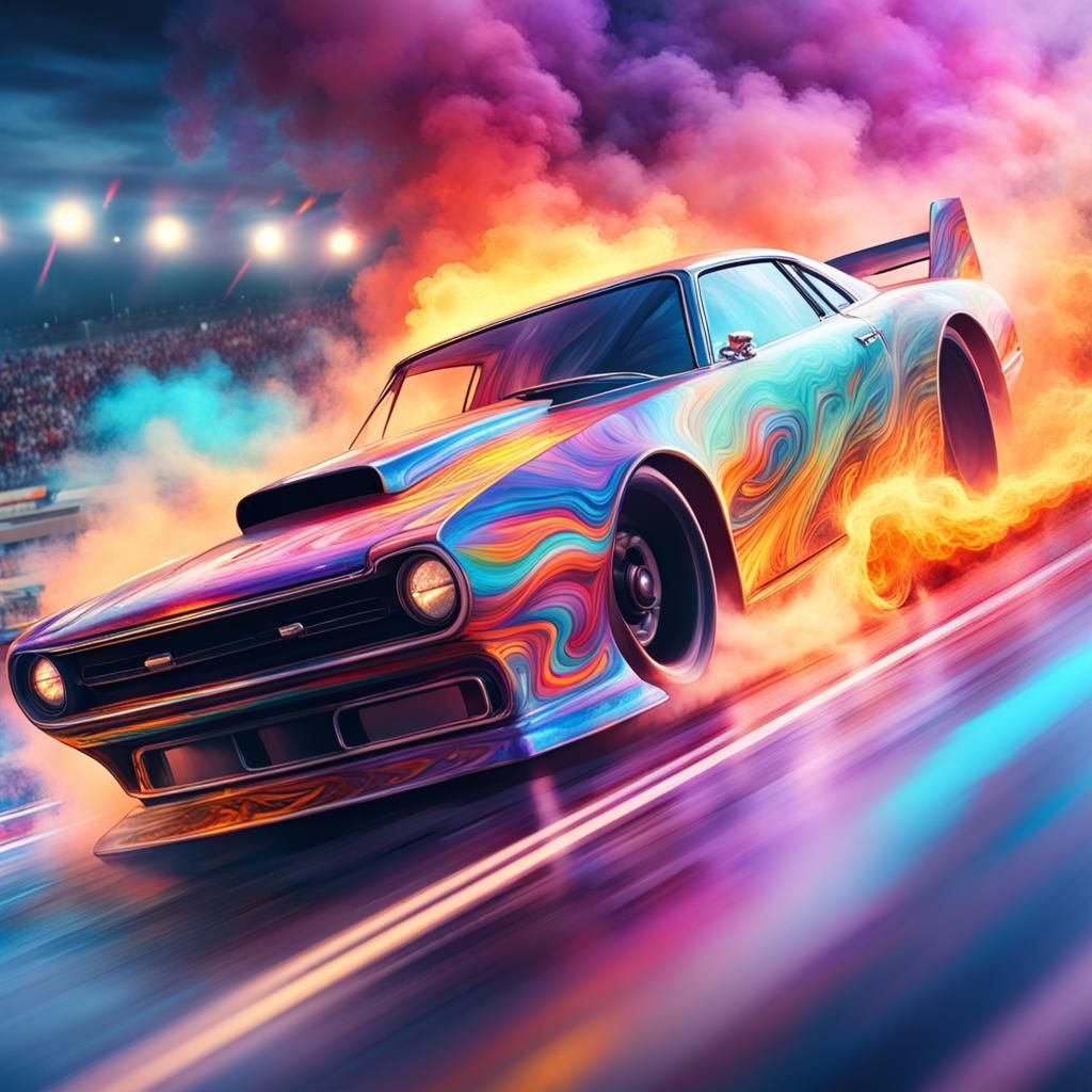 Futuristic Drag Race on Fiery Circuit: Cosmic Illustration