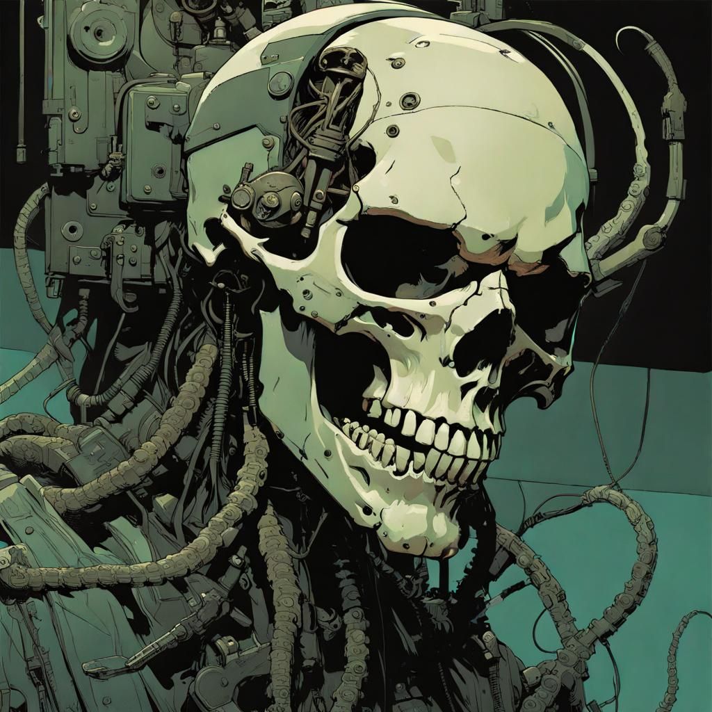 Mechanical Tentacle Skull in Gothic Comic Style