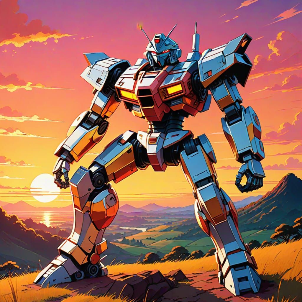 Majestic Anime-Inspired Mecha in Golden Hour