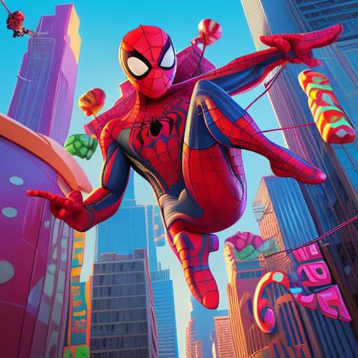 Spider-Man Swings Through Candy Metropolis