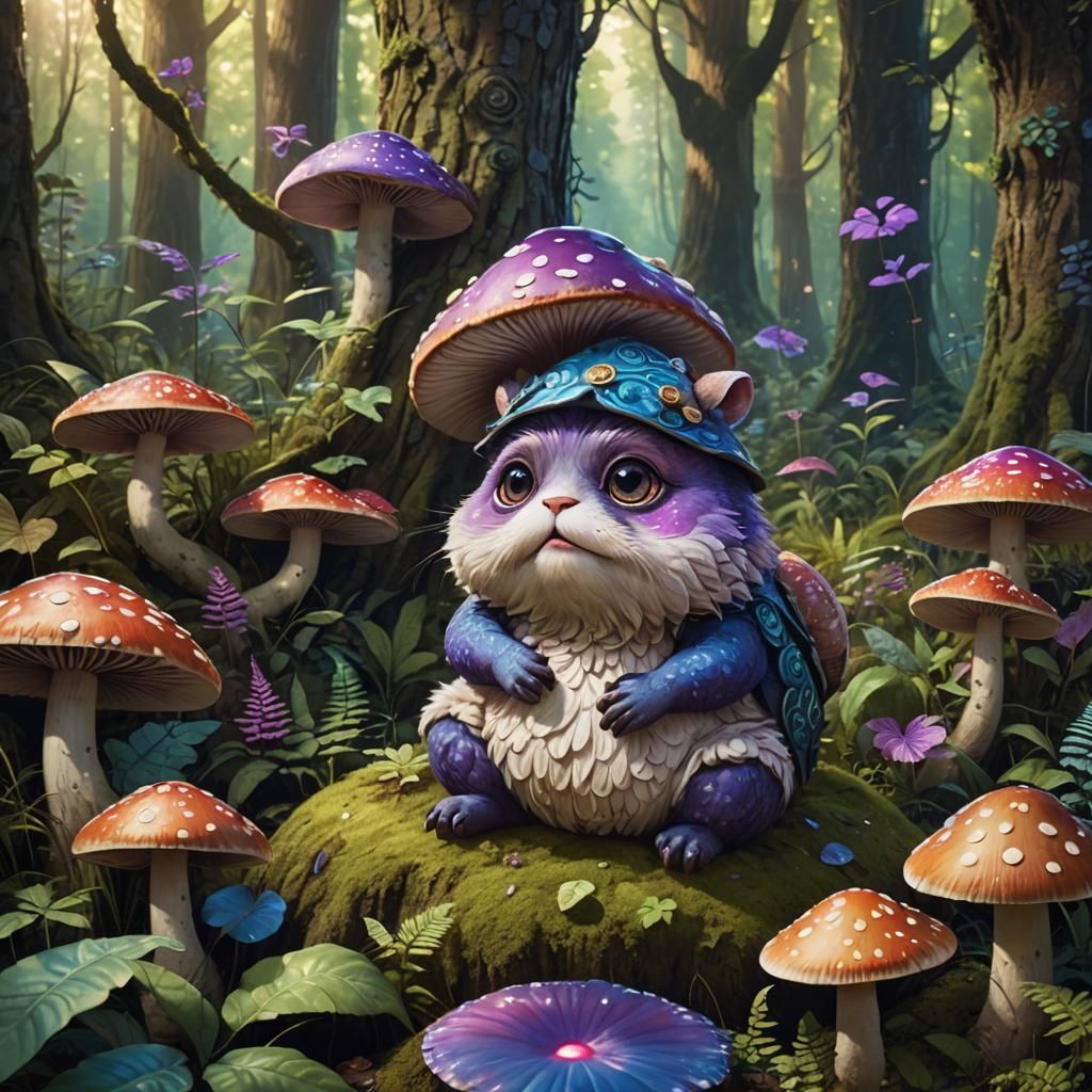 Chubby Furry Creature in Whimsical Forest