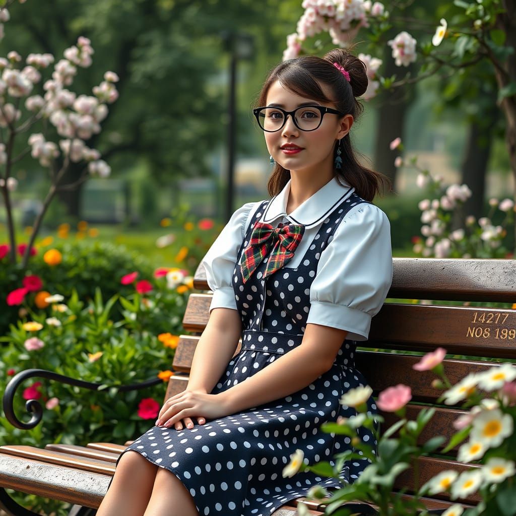 School Uniform in Park, Cinematic Digital Art
