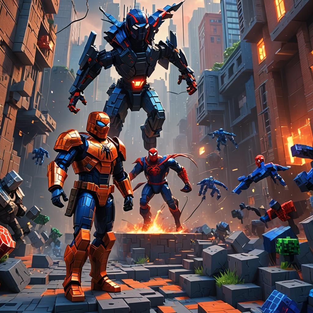 Trump vs Spiderman in Minecraft: Art Deco Fantasy