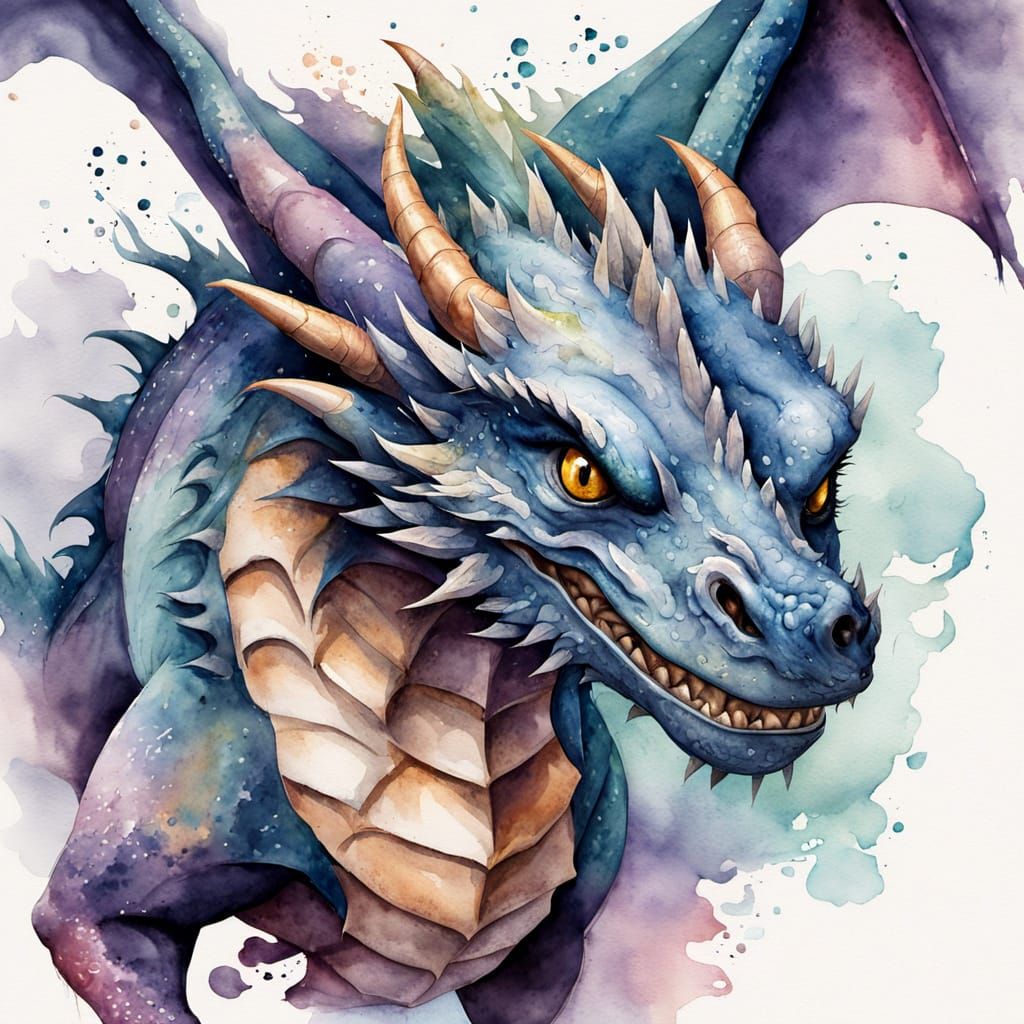 Watercolor Dragon Flying Low