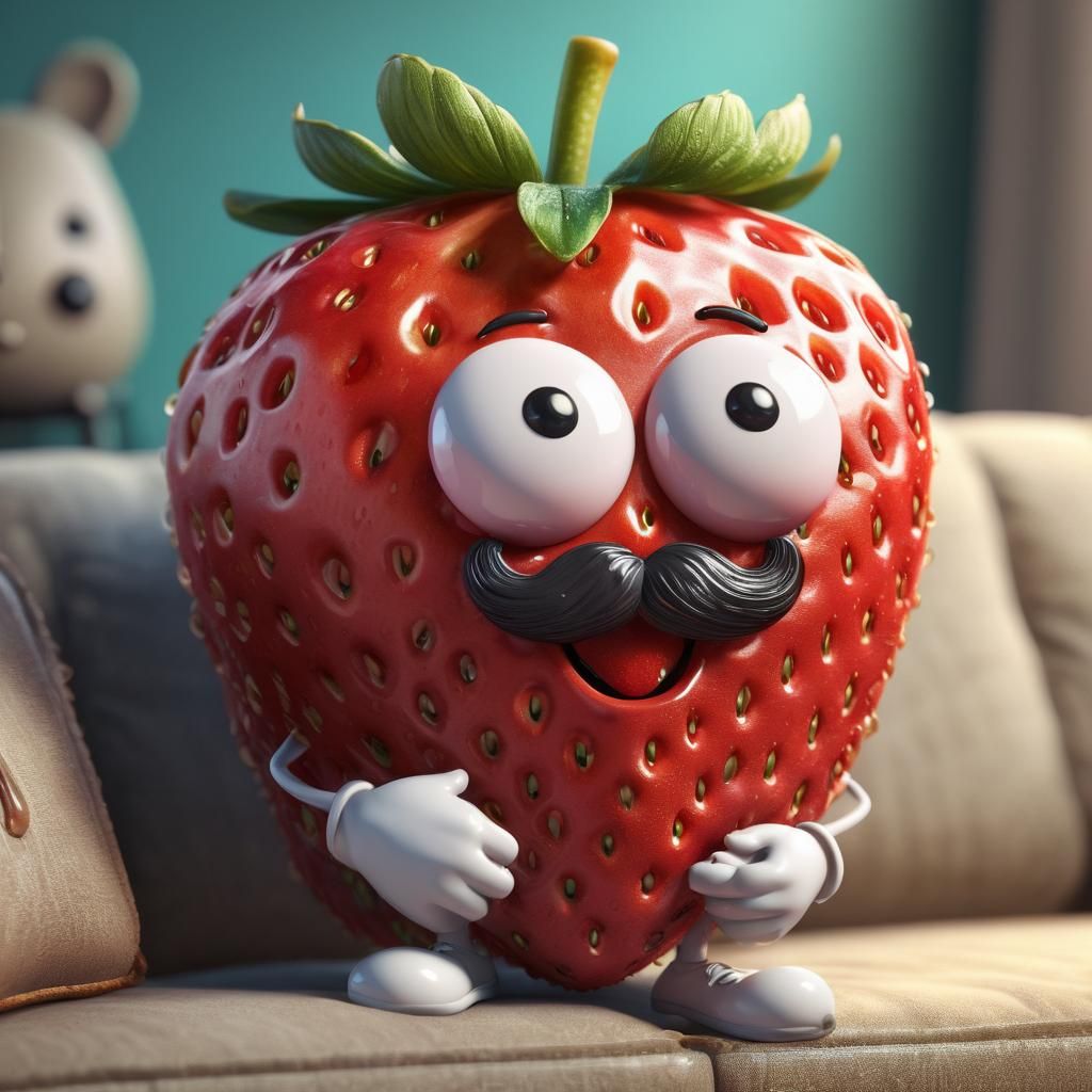 Cartoon Strawberry Family Portrait in Oil Painting Style