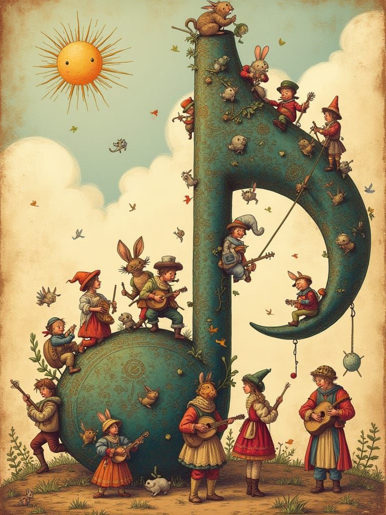 Whimsical Medieval Musical Playground in Vibrant Colors