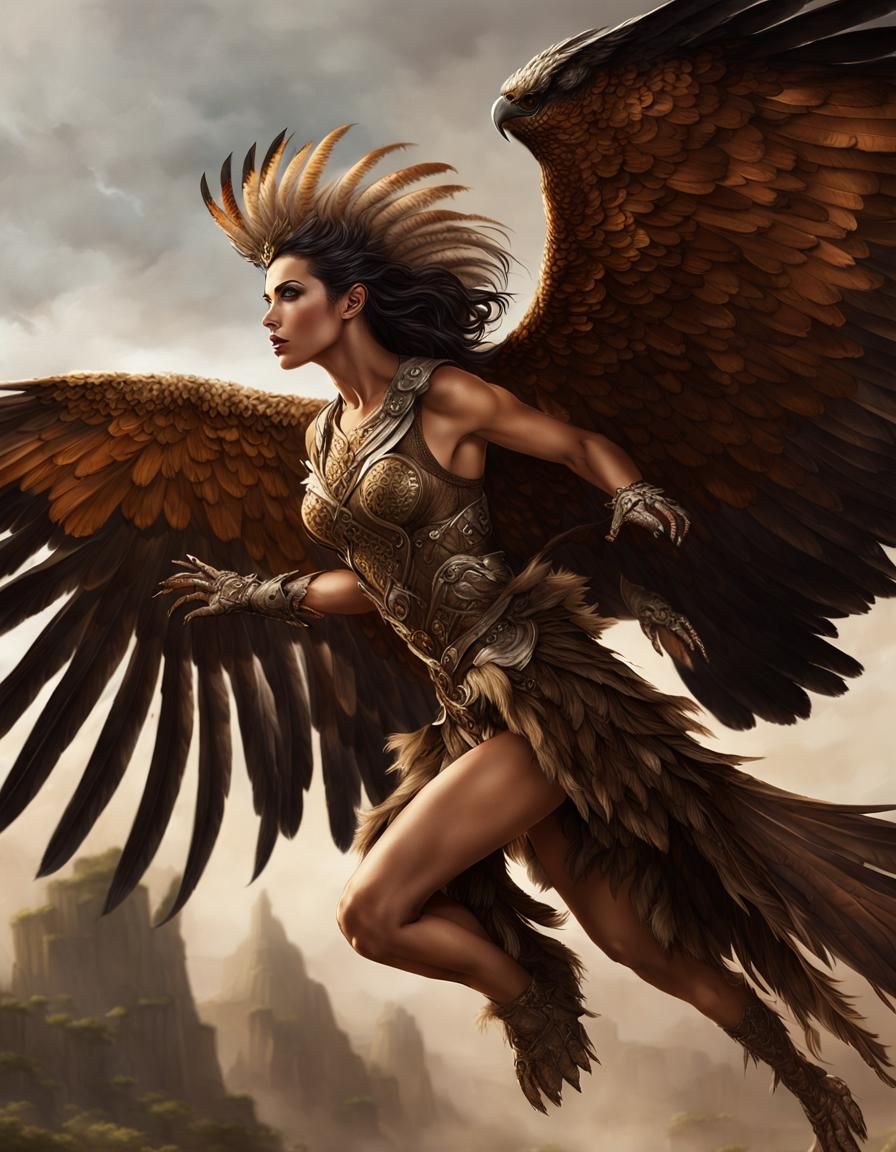 Fearsome Harpy in Flight: Fantasy Monster Woman