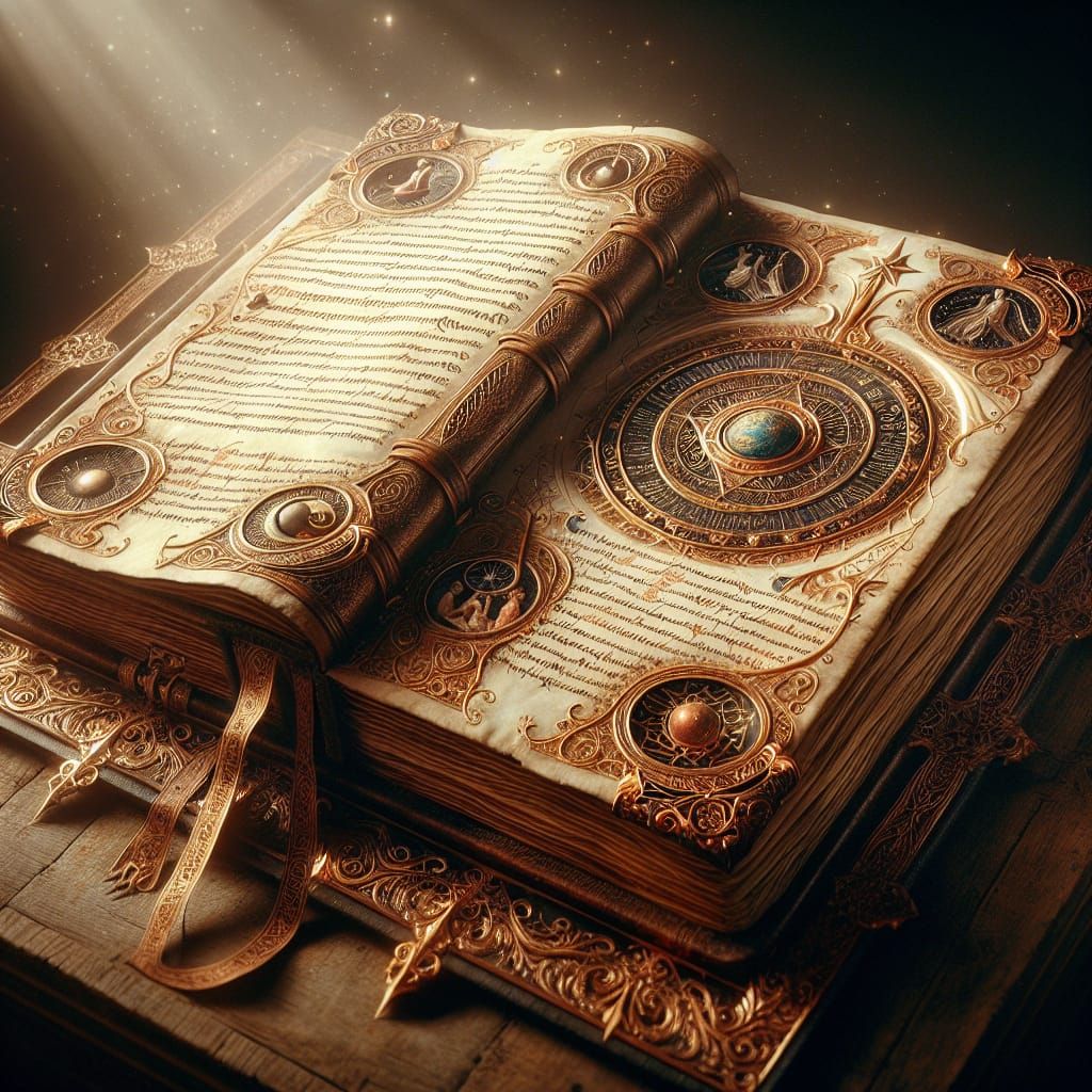 Magical Book with Illuminated Manuscript in Romantic Style