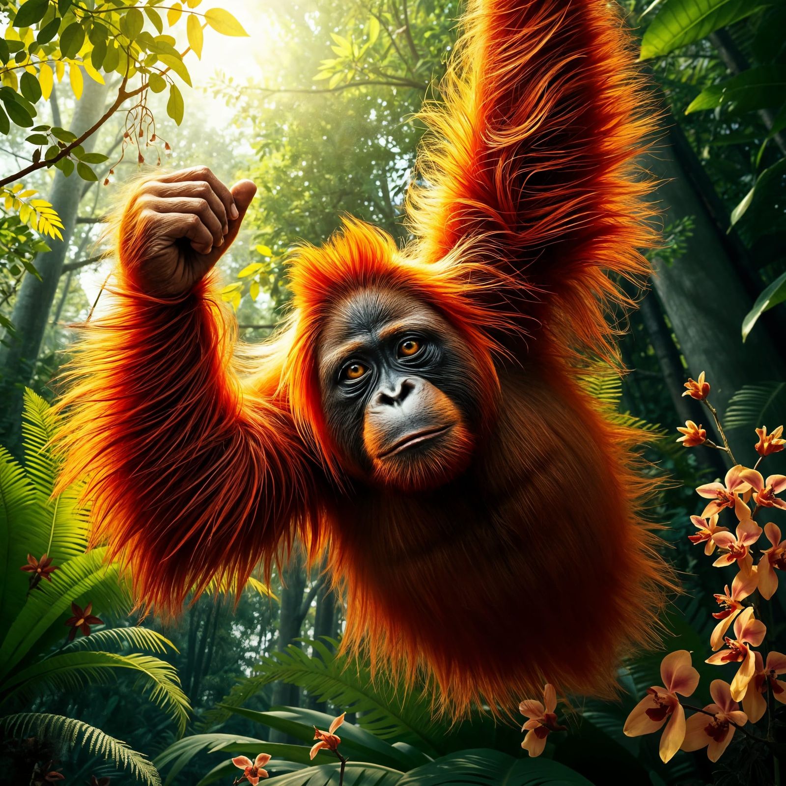 Majestic Orangutan in Lush Rainforest Habitat