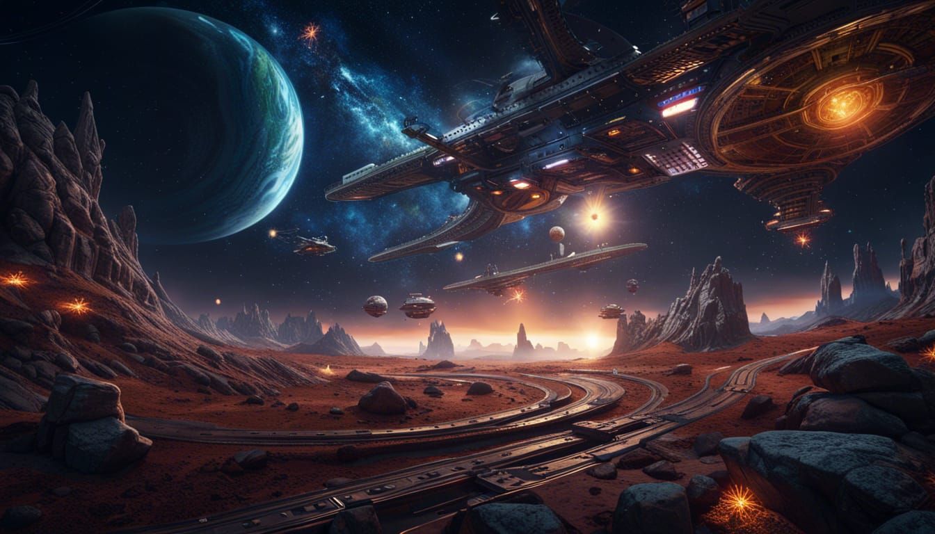 Starship on Uncharted Space Roads: Fantasy Concept Art