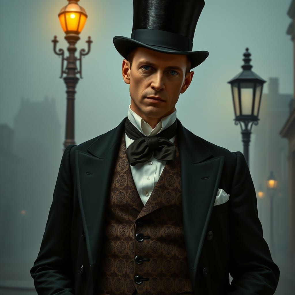 Elegant Victorian Gentleman in Foggy London