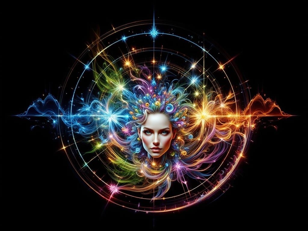 Ethereal Goddess Amidst Cosmic Geometry