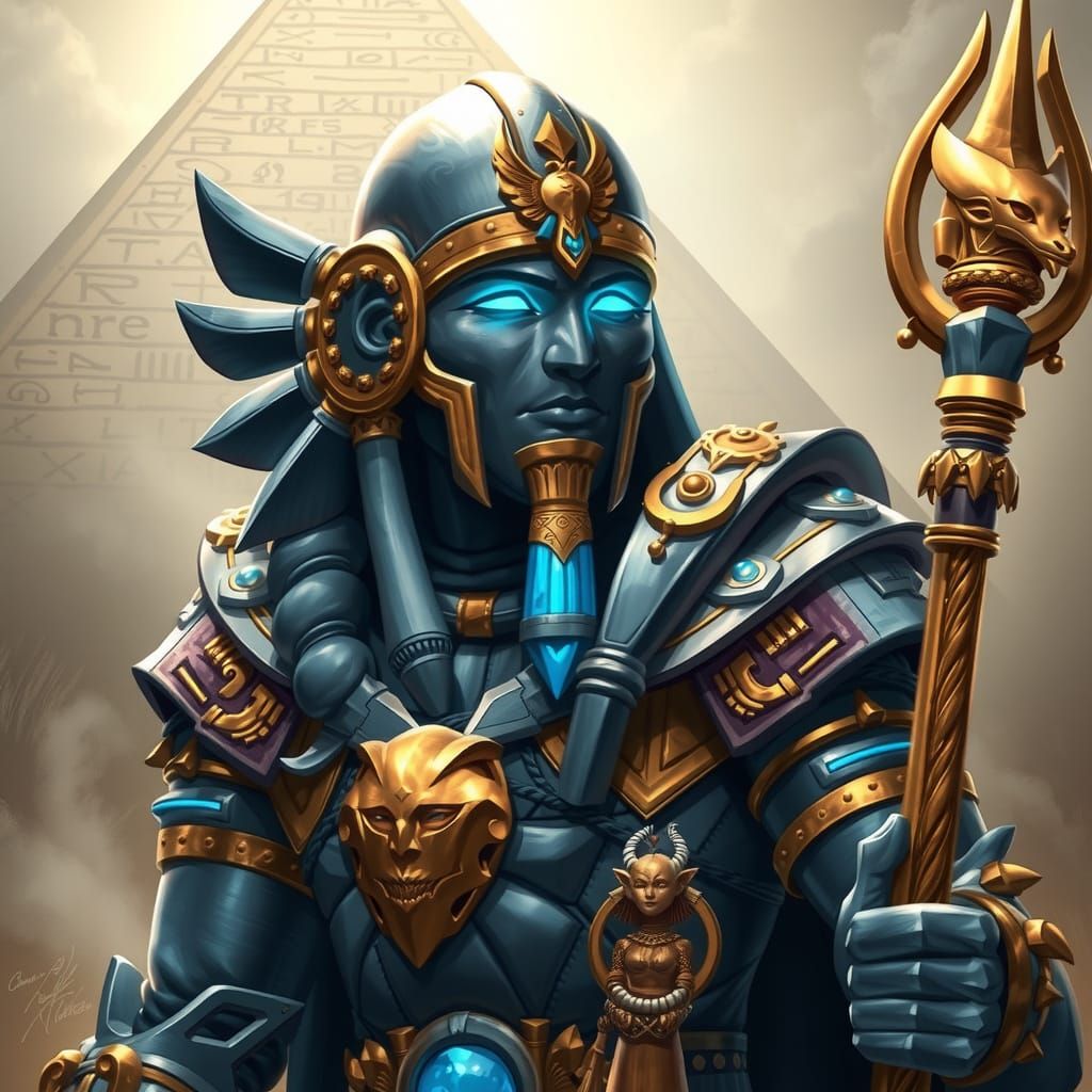 Egyptian Warrior with Glowing Eyes and Sorcerer's Staff