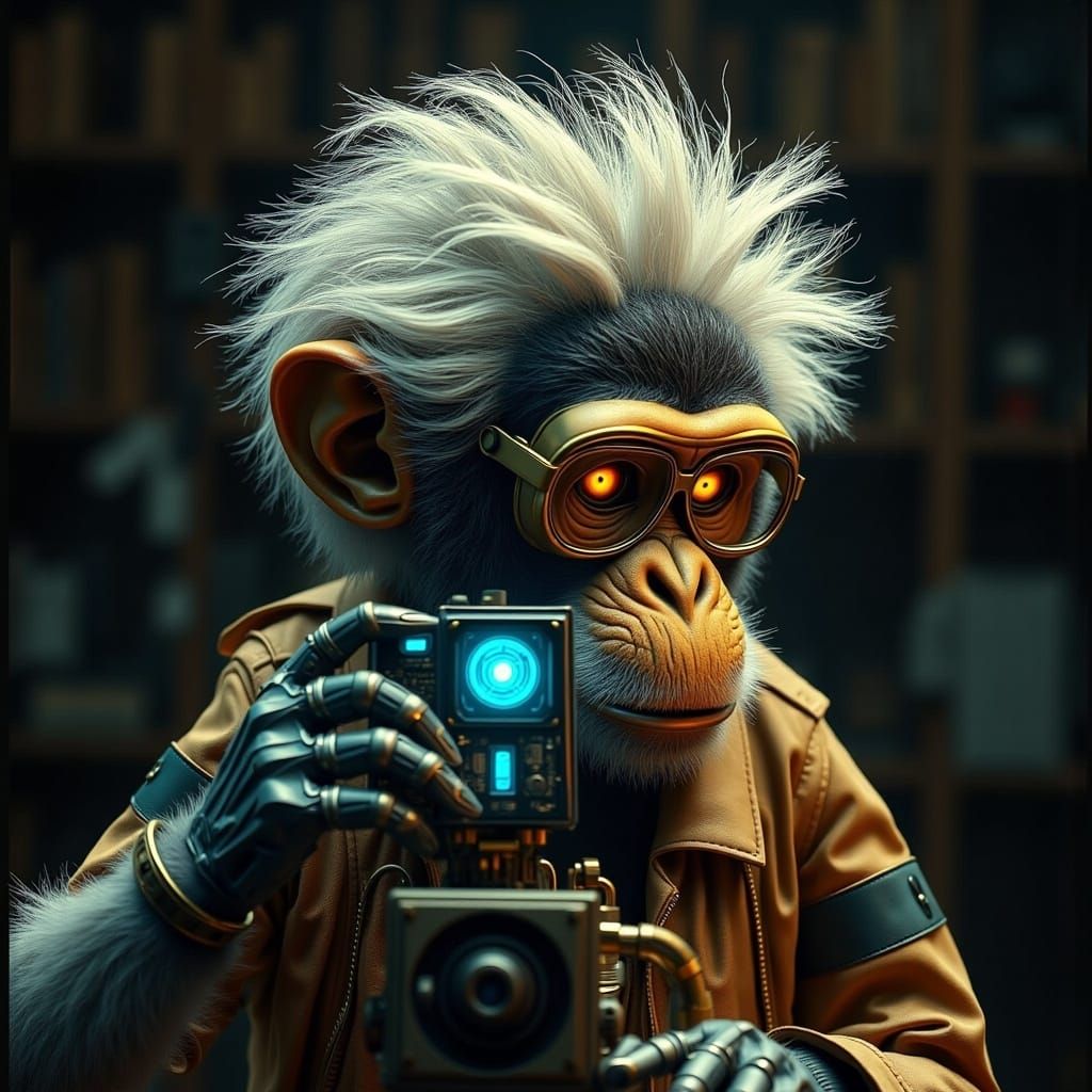 Einstein Meets Node Monkey in Cyberpunk Style