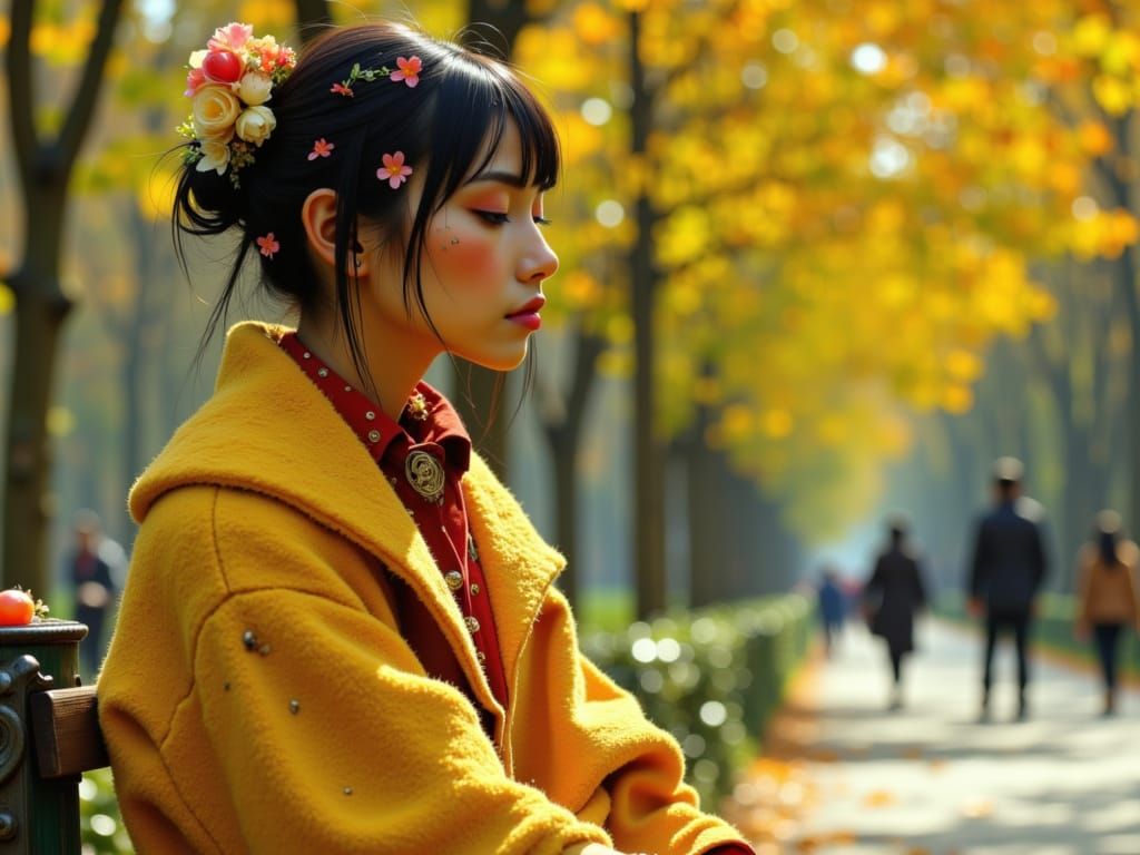 Woman Reading on Paris Park Bench in Vintage Style