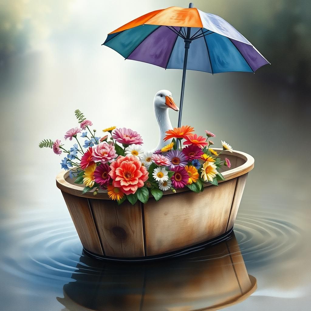 A watercolor painting of a thick paint of a duck in a small ...